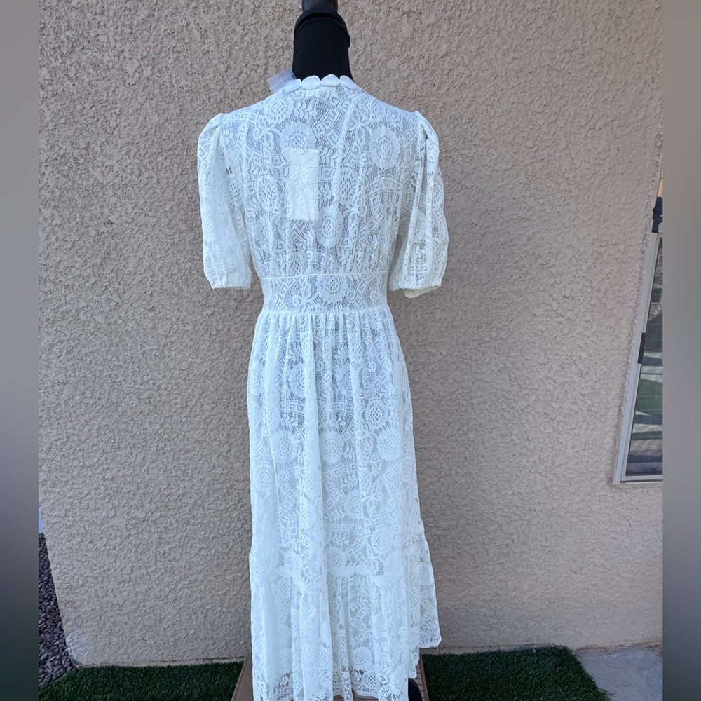 Blu Pepper White Lace Maxi Dress Short Sleeve NWT Women’s Size L Bohemian - Picture 3 of 16